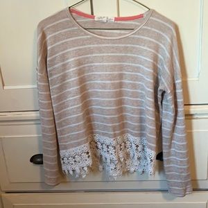tan and white striped crop sweater